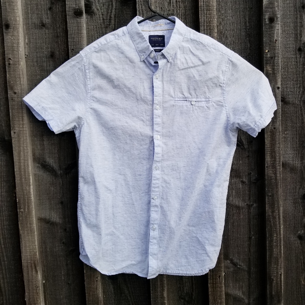 Cactus Man Shirt Mens Medium Light Blue Slim Fit Button Down Speckled Heather